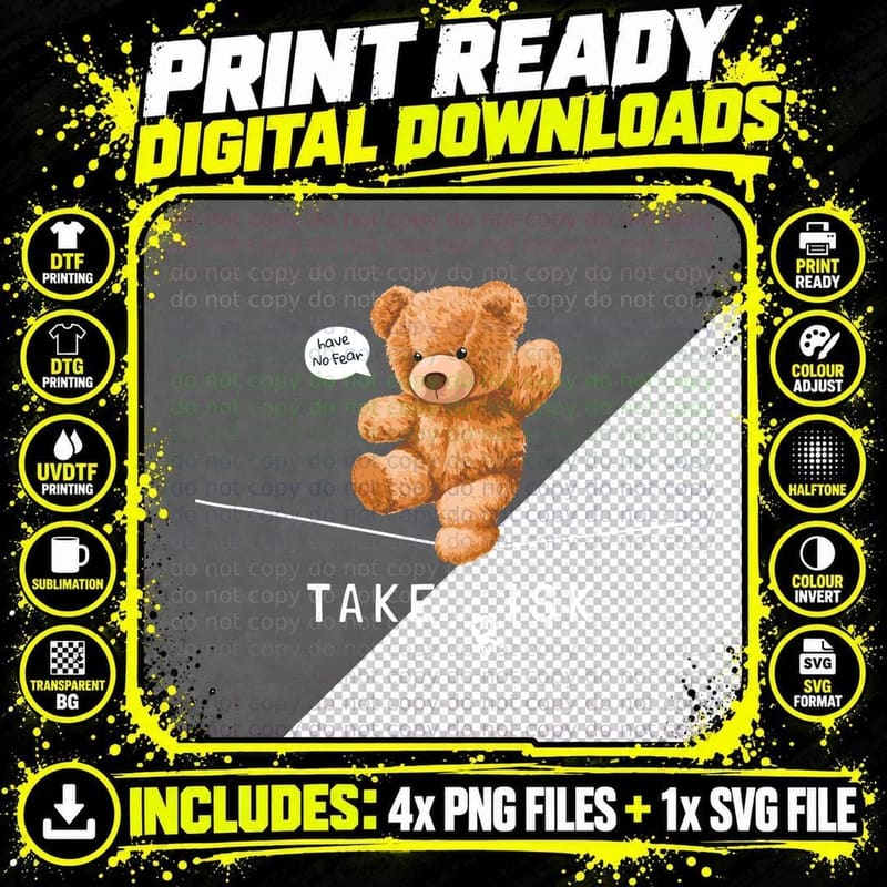 Bear Tightrope Take Risk Teddy on Rope Motivational Png SVG Digital Bundle
