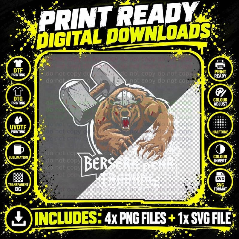 Berserk Bear Training Brown Grizzly Tribal Pattern Beast Png SVG Digital Bundle