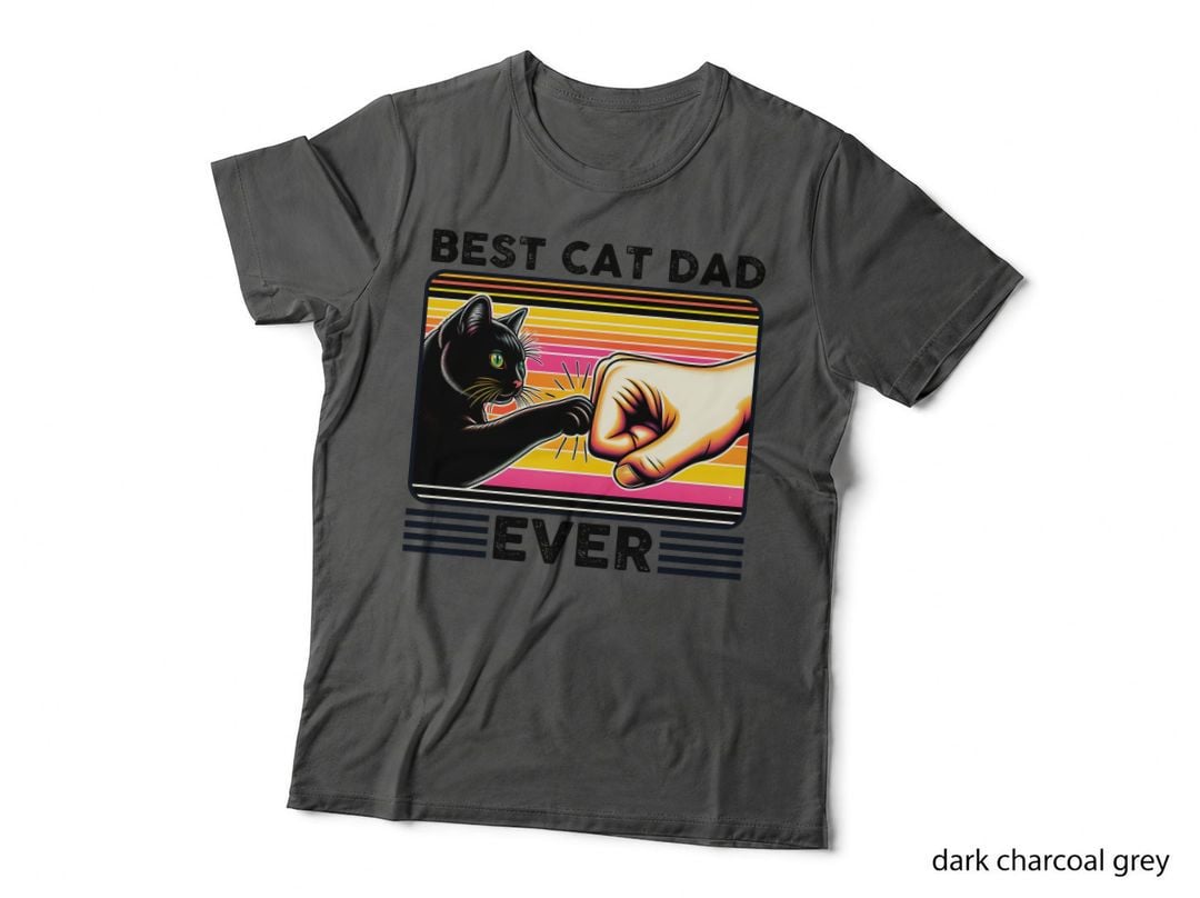 Best Cat Dad Ever Fathers Day T-Shirt, Cat Flexing with Human Hand Graphic Tee
