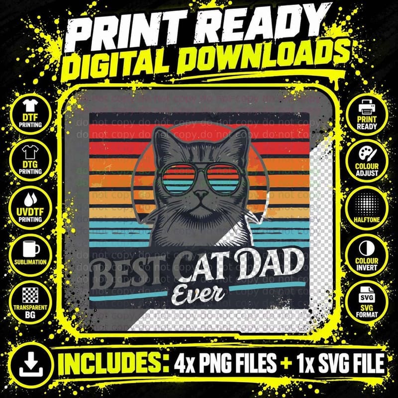 Best Cat Dad Ever Funny Cat T-Shirt Png SVG Digital Bundle