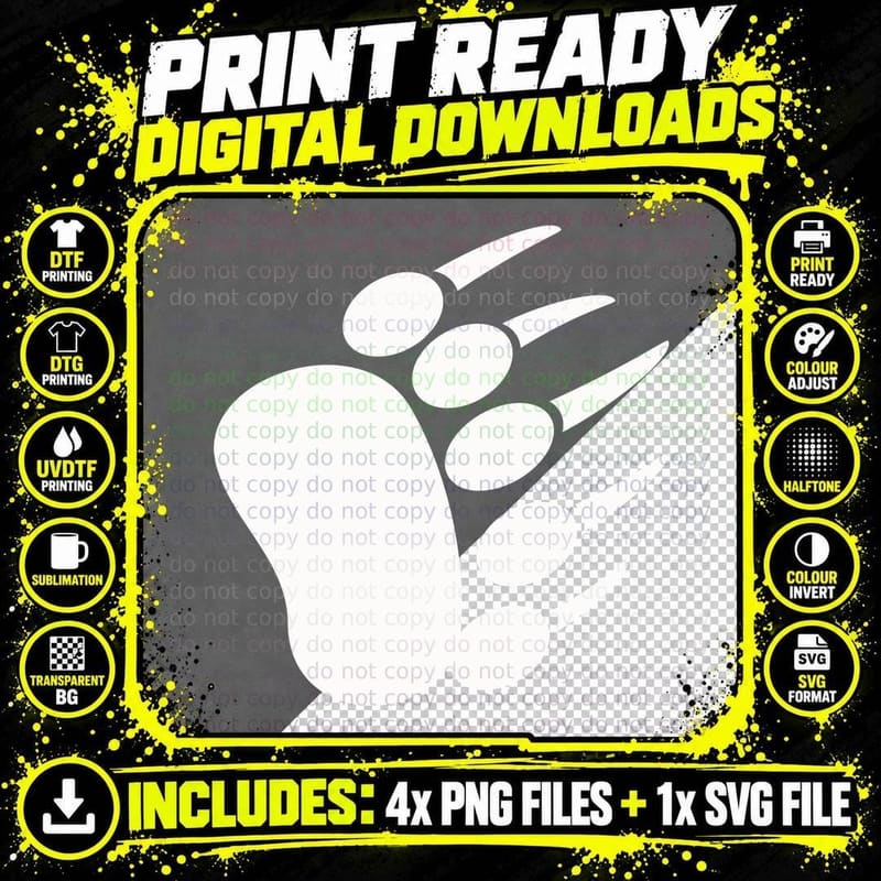Black Bear Paw Print Silhouette T-Shirt Png SVG Digital Bundle