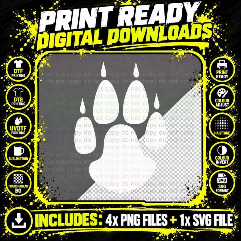 Black Bear Paw Print Silhouette T-Shirt Png SVG Digital Bundle