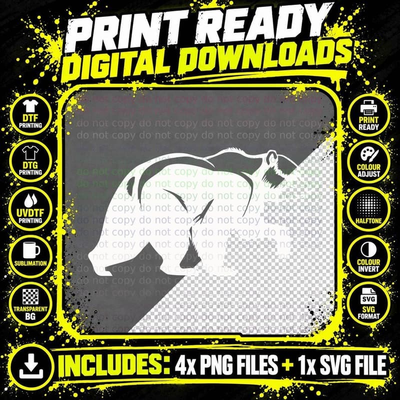 Black Bear Silhouette on Gray Background T-Shirt Png SVG Digital Bundle