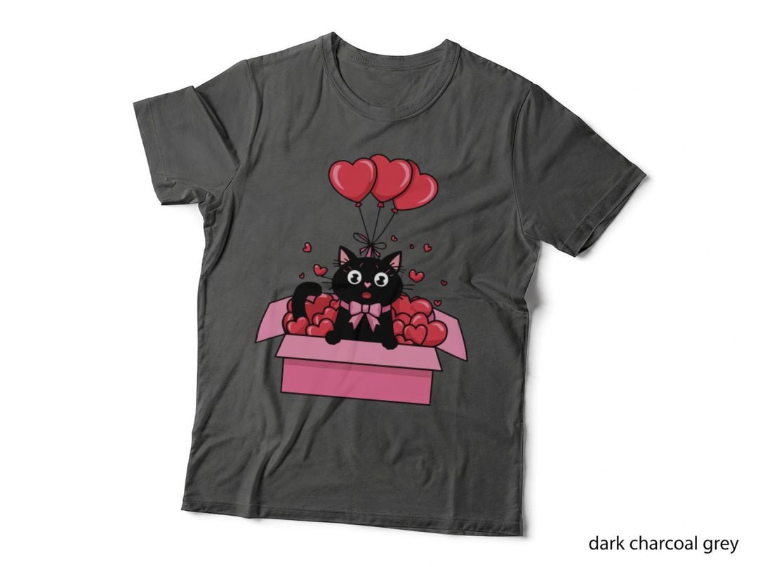 Black Cat Heart Box in Pink Gift with Balloon T-Shirt