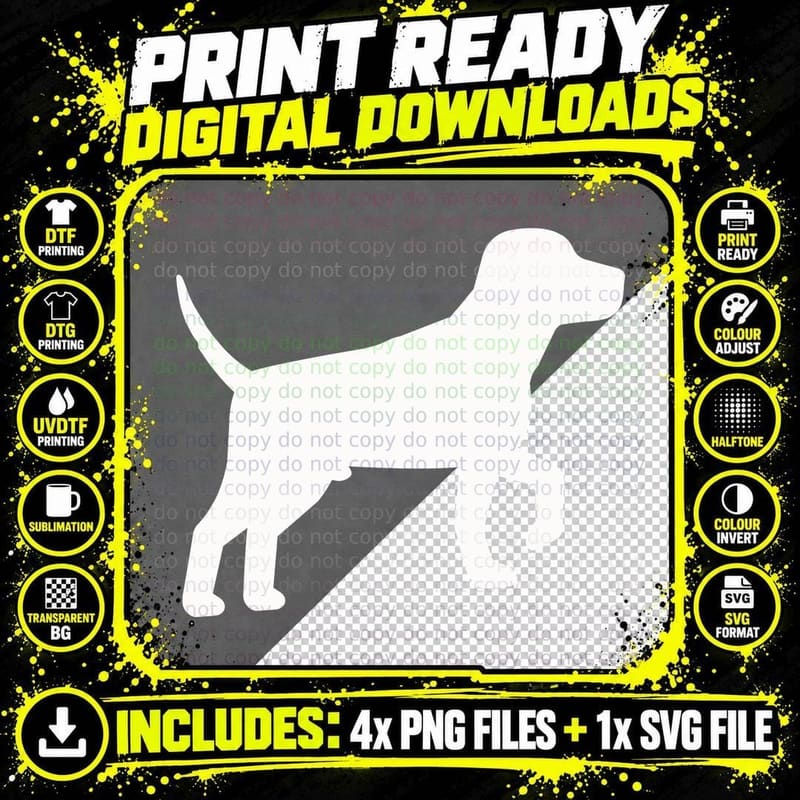Black Dog Silhouette on Gray Background T-Shirt Png SVG Digital Bundle