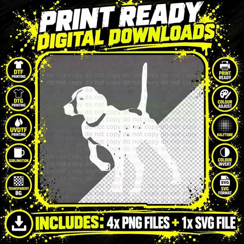 Black Dog Silhouette with Spots T-Shirt Png SVG Digital Bundle