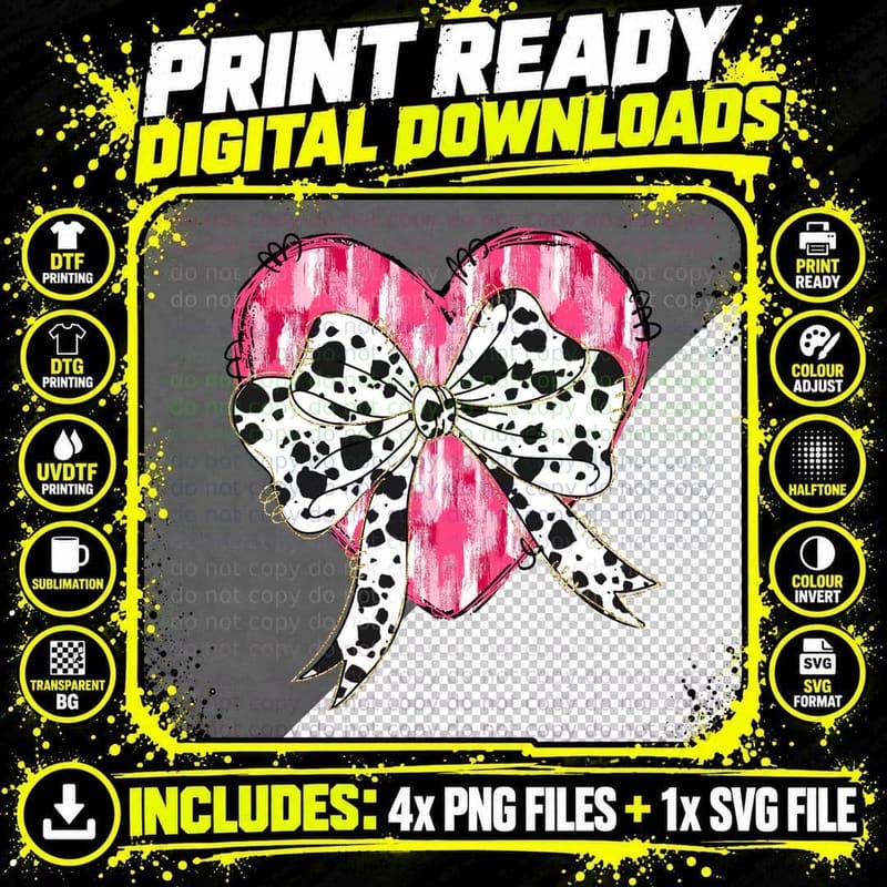 Black White Cow Pattern Bow Pink Striped T-Shirt Png SVG Digital Bundle