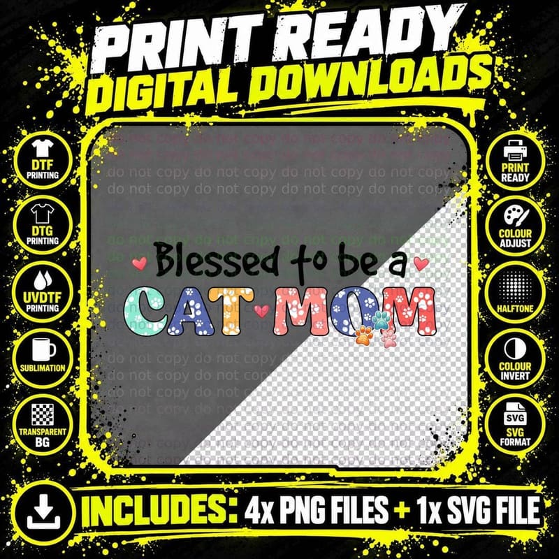 Blessed to Be a Cat Mom Cat T-Shirt Png SVG Digital Bundle