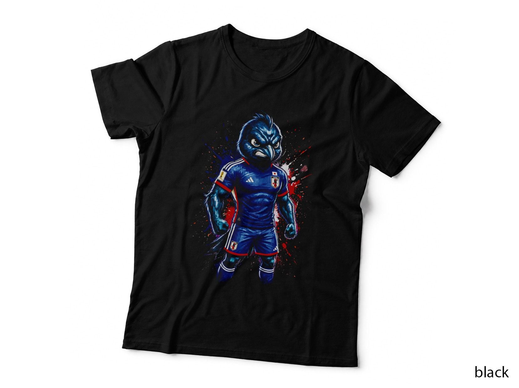 Blue Bird Mascot Head Footballer Plain Jersey Sun Emblem Crest Subtle T-Shirt