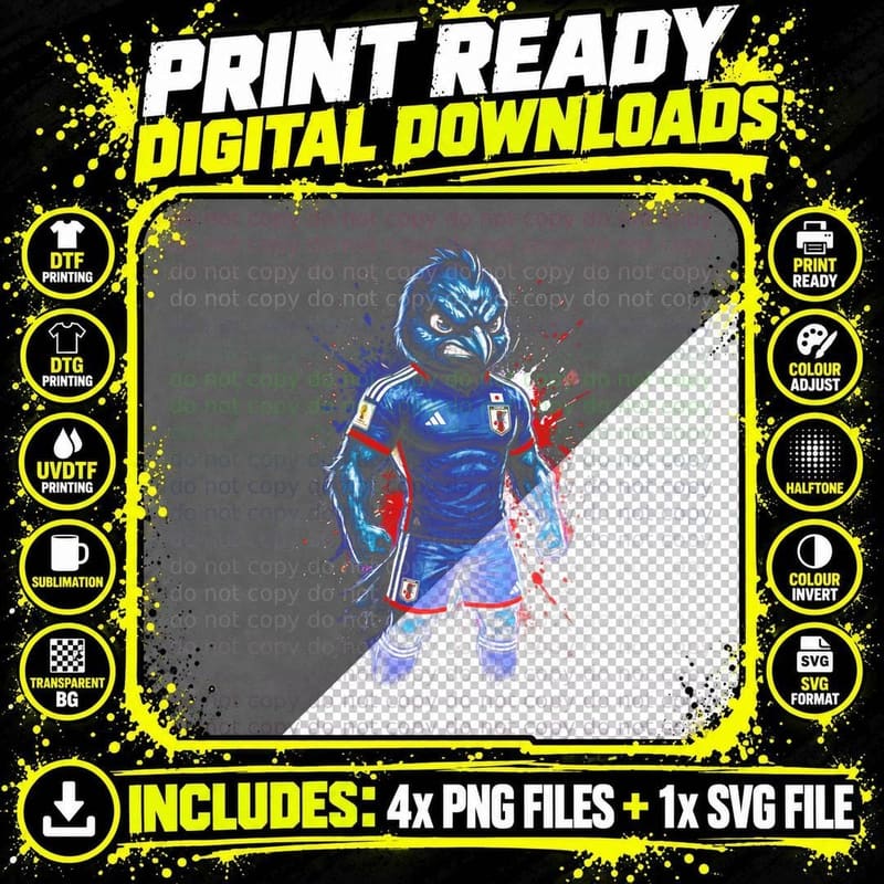 Blue Bird Mascot Head Footballer Plain Jersey Sun Emblem Png SVG Digital Bundle