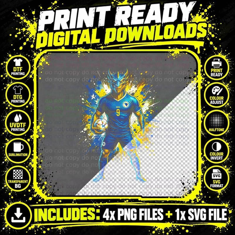 Blue Dragon-Headed Footballer Bosna 9 Horned Dragon Head Png SVG Digital Bundle