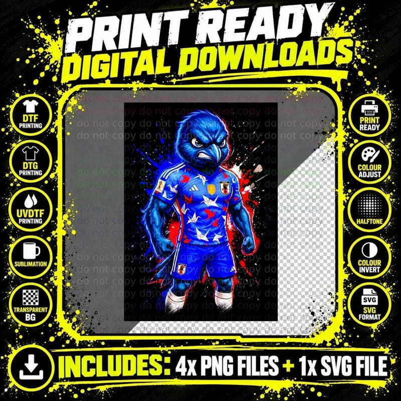 Blue Jay Bird Mascot Japan Jersey with White Crane Png SVG Digital Bundle