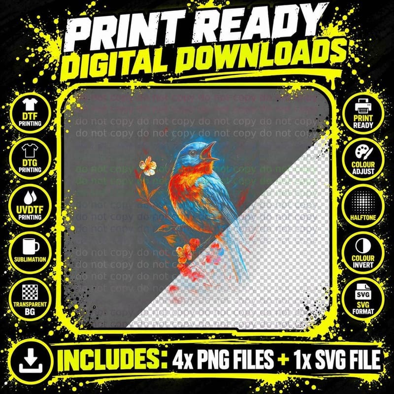 Blue Jay T-Shirt, Halftone Floral Jay Songbird Graphic Png SVG Digital Bundle