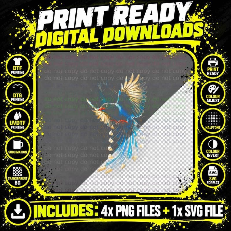 Blue Jay T-Shirt, Halftone Flying Blue Jay Graphic Tee Png SVG Digital Bundle