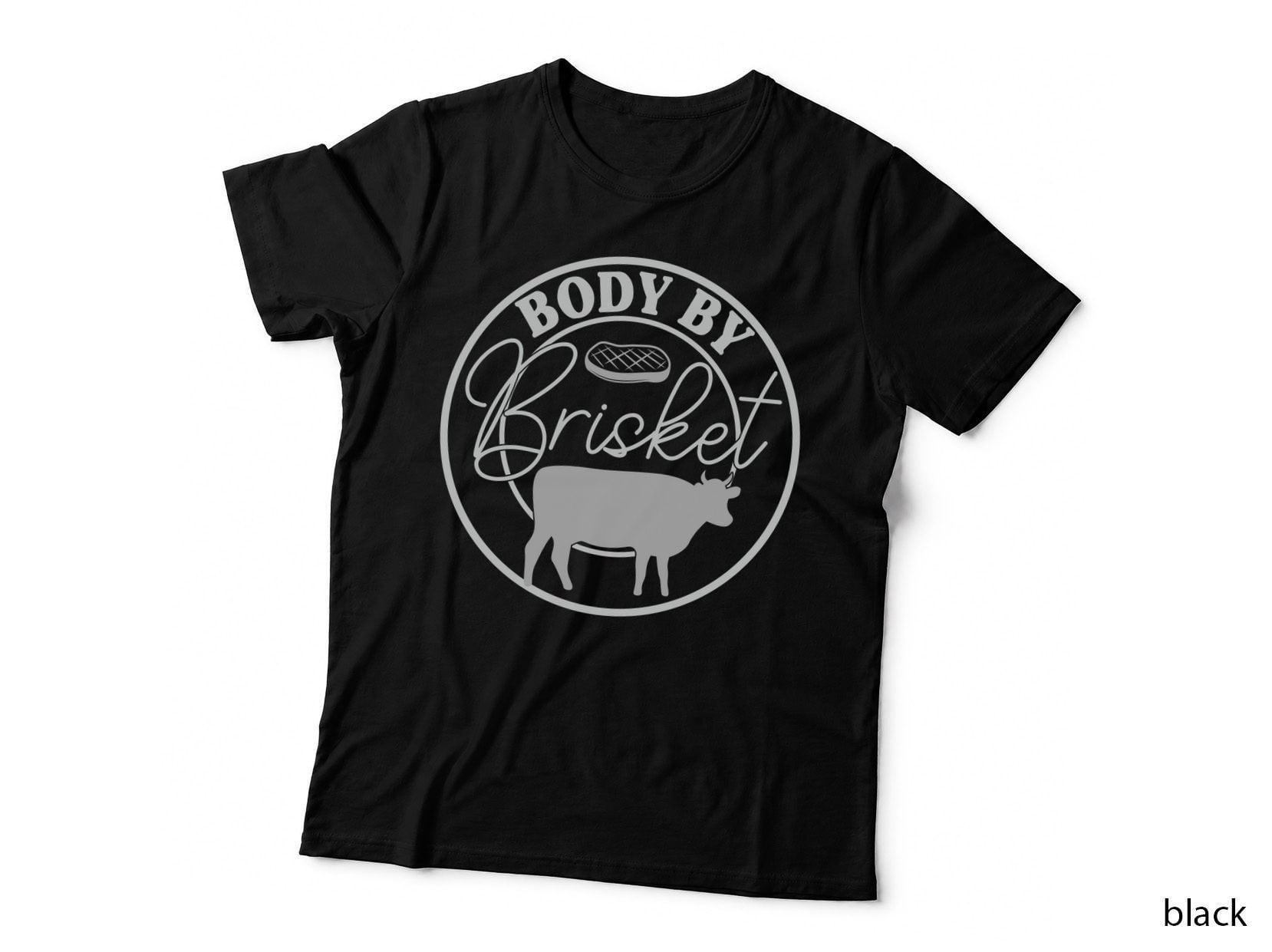 Body by Brisket Barbecue T-Shirt, Beefy Cow Silhouette with Brisket Graphic Tee