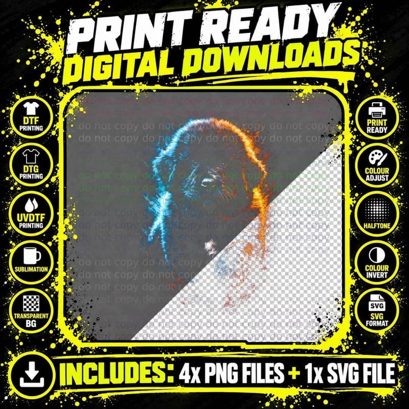 Border Collie T-Shirt, Halftone Split Color Collie Png SVG Digital Bundle