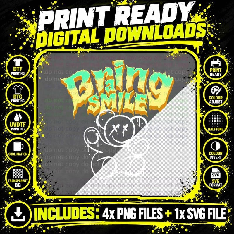 Bright Smiley Green Bear Colorful Graffiti Streetwear Png SVG Digital Bundle
