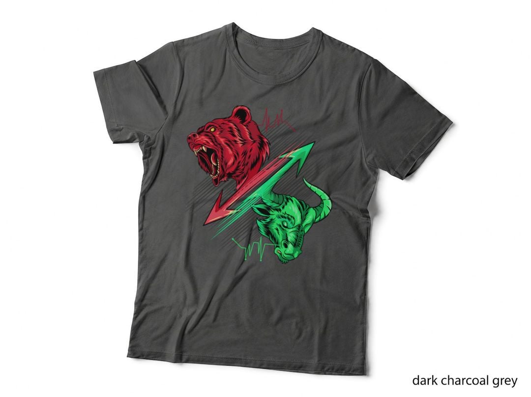 Bull Bear Market Traders Red and Green Animals with Arrows Finance T-Shirt