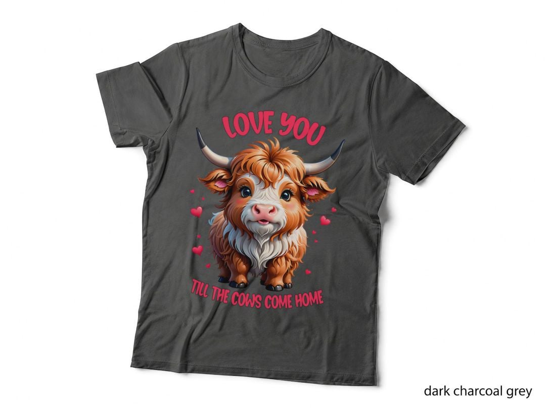 Bull Cows Love You Till the Come Home Highland Cow Heart Horns Playful T-Shirt