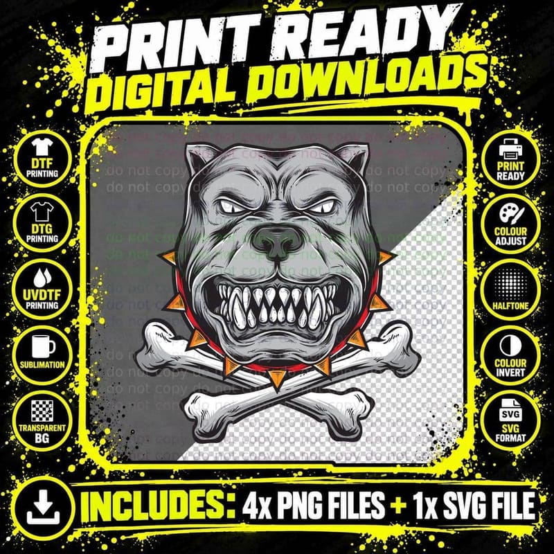 Bulldog Head Bones Dog Aggressive Attitude Streetwear Png SVG Digital Bundle
