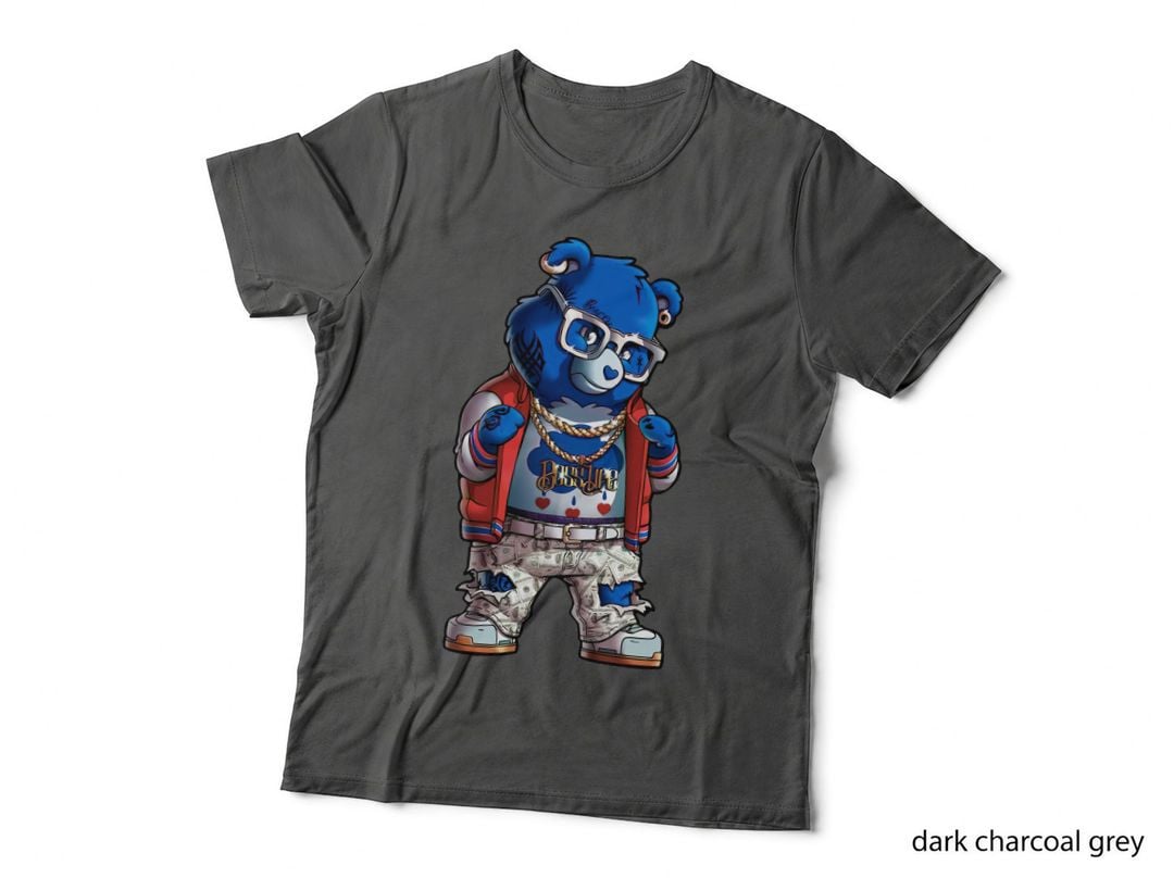 Cartoon Blue Bear Nerd Boss Life Teddy with Glasses and Chain Cute Nerdy T-Shirt