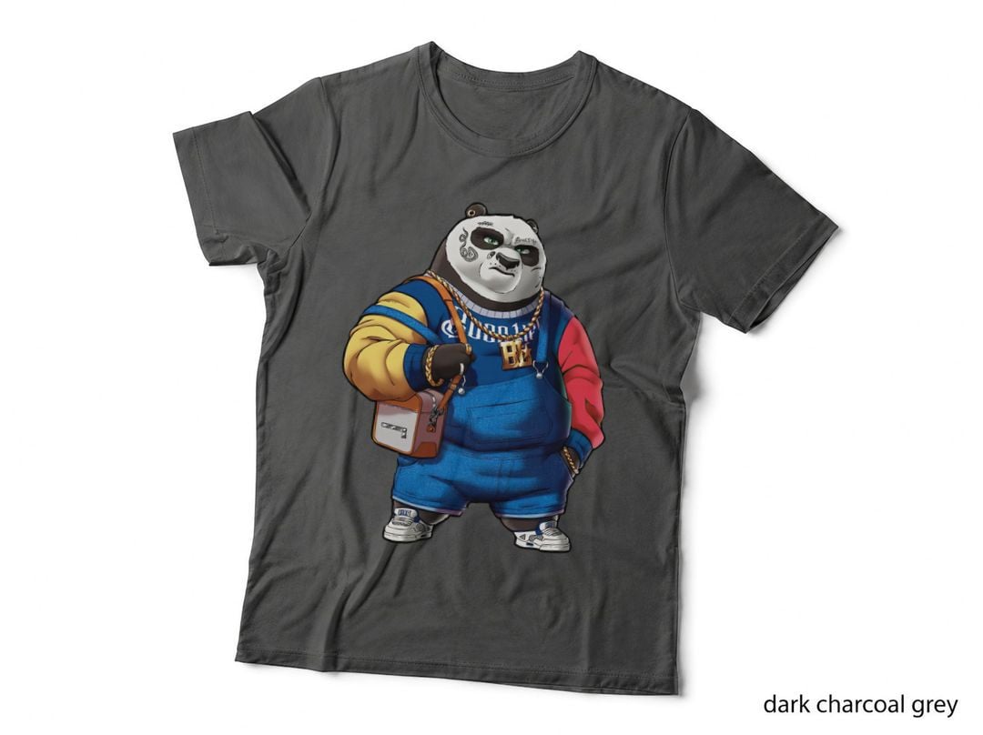 Cartoon Panda Bear Suit Boss Life Cute in Oversized Blue Gold Jewelry T-Shirt