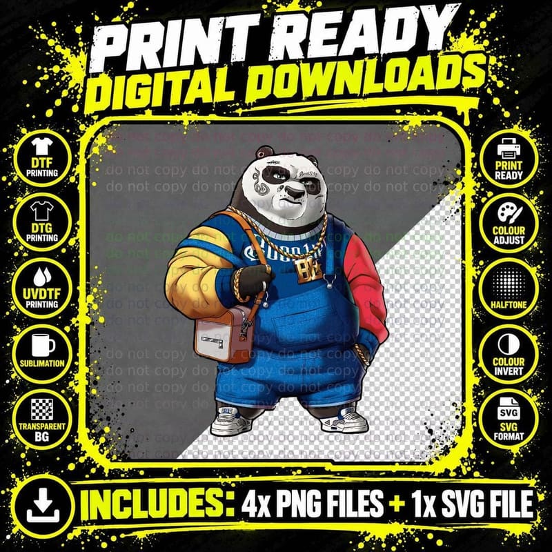 Cartoon Panda Bear Suit Boss Life Cute in Oversized Blue Png SVG Digital Bundle