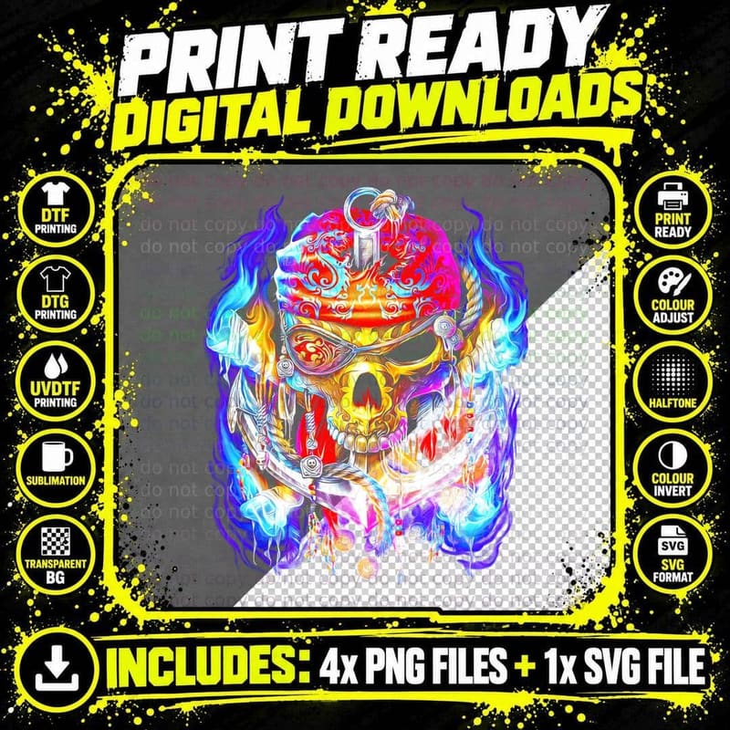 Cartoon Purple Red Blue Cyan Dragon Skull T-Shirt Png SVG Digital Bundle
