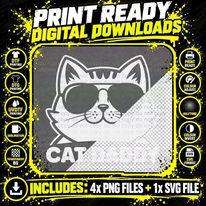 Cat Daddy Funny Cat T-Shirt, Cool Cat Wearing Sunglasses Png SVG Digital Bundle