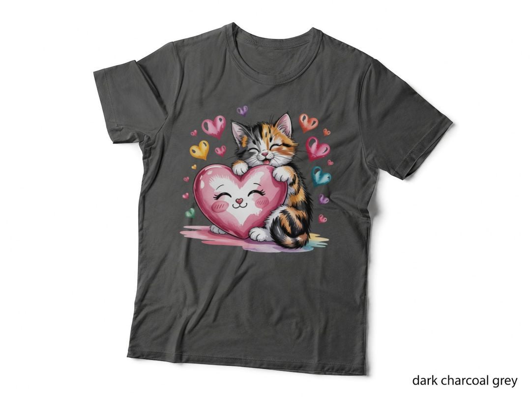 Cat Heart Orange Pink Multicolor Cute Illustration T-Shirt