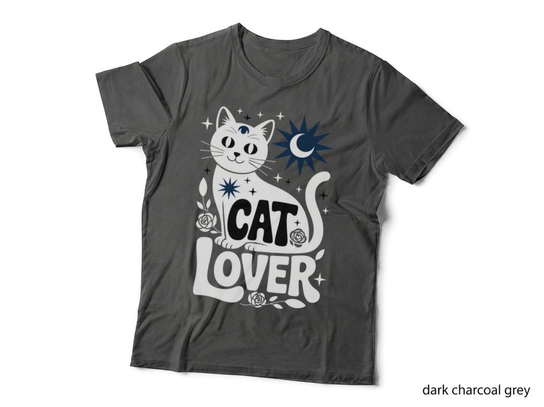 Cat Lover Cat T-Shirt, Black Cat Under Stars and Sun Graphic Tee, Cute Cat Shirt