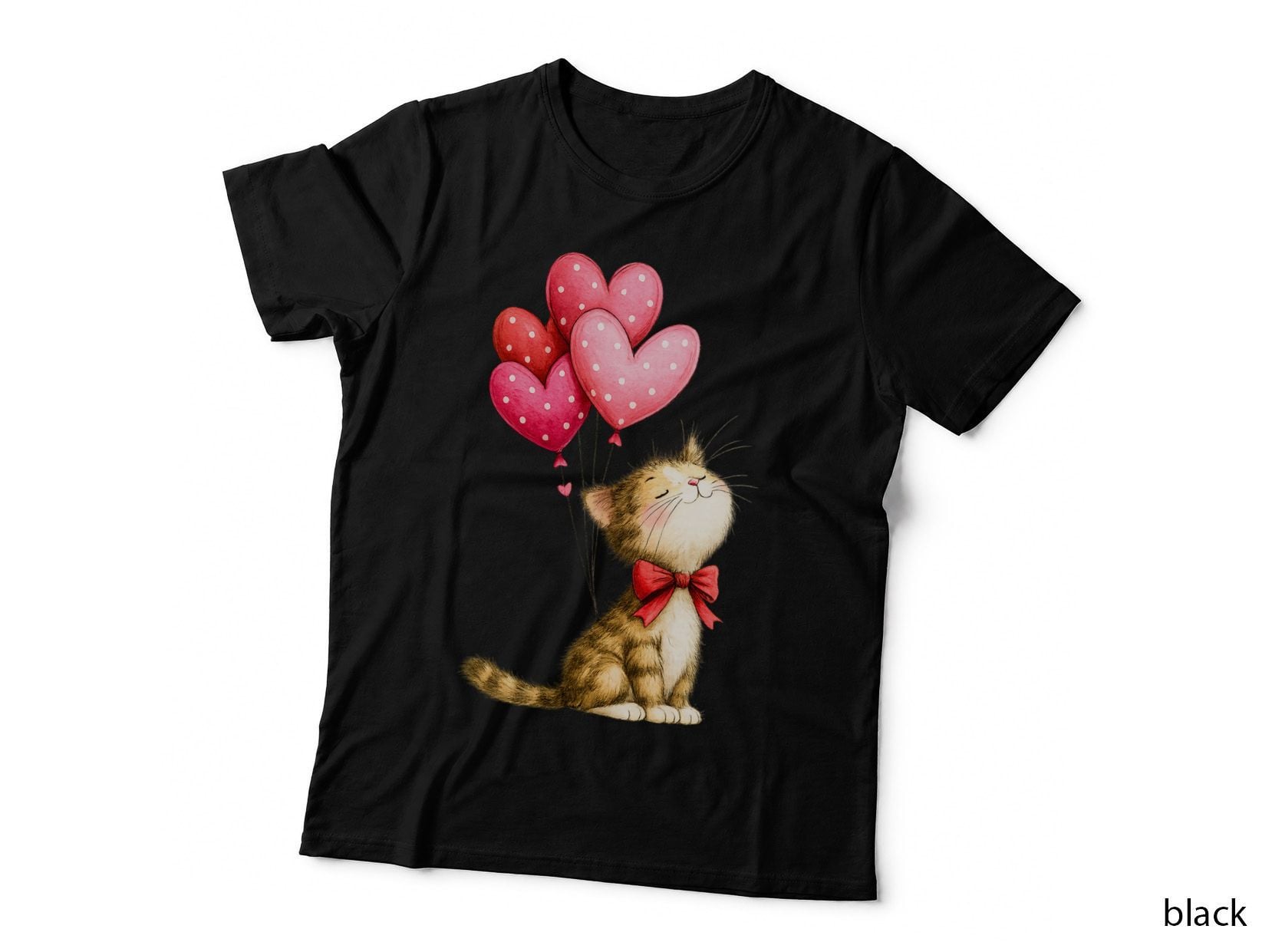 Cat Orange with Polka Dot Heart Balloons T-Shirt