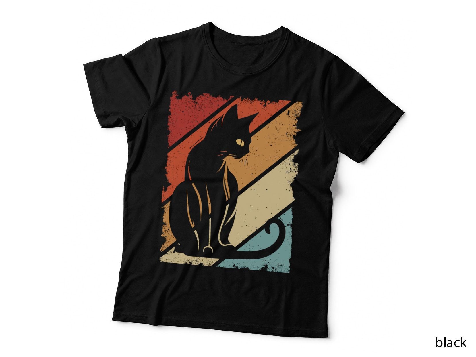 Cat Silhouette Against Colorful Background Cat T-Shirt, Cat Graphic Tee