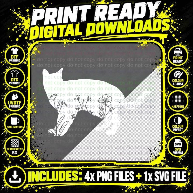 Cat Silhouette with Floral Pattern Floral Cat T-Shirt Png SVG Digital Bundle