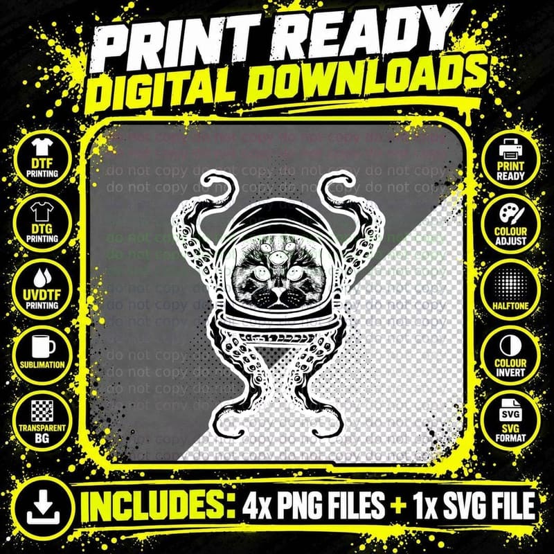Cat Tentacle Alien Mystical Creature T-Shirt Png SVG Digital Bundle
