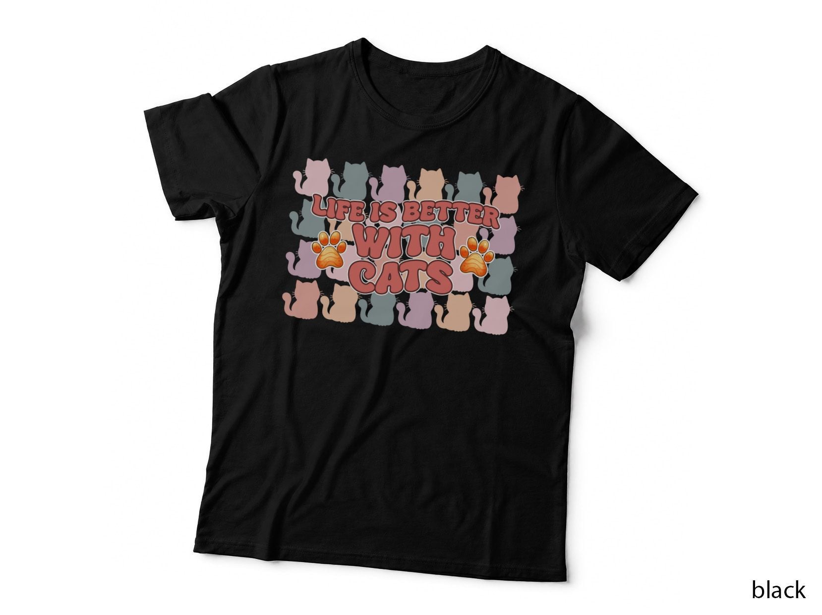 Cats Cat T-Shirt, Colorful Cats with Paws Graphic Tee, Cat Gift Shirt