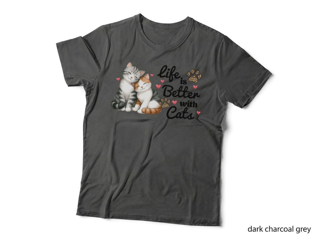 Cats Cat T-Shirt, Two Cats Hugging with Hearts Graphic Tee, Cat Gift Shirt