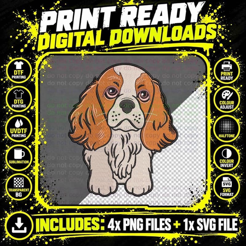 Cavalier King Orange and White Charles Spaniel T-Shirt Png SVG Digital Bundle