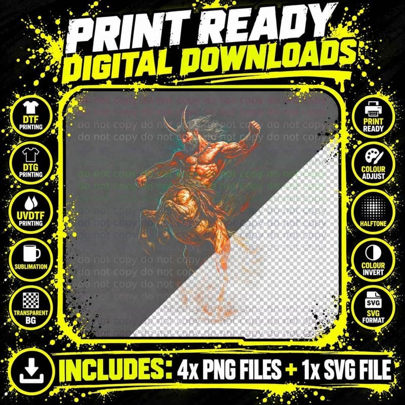 Centaur T-Shirt, Halftone Greek Mythology Half Horse Png SVG Digital Bundle