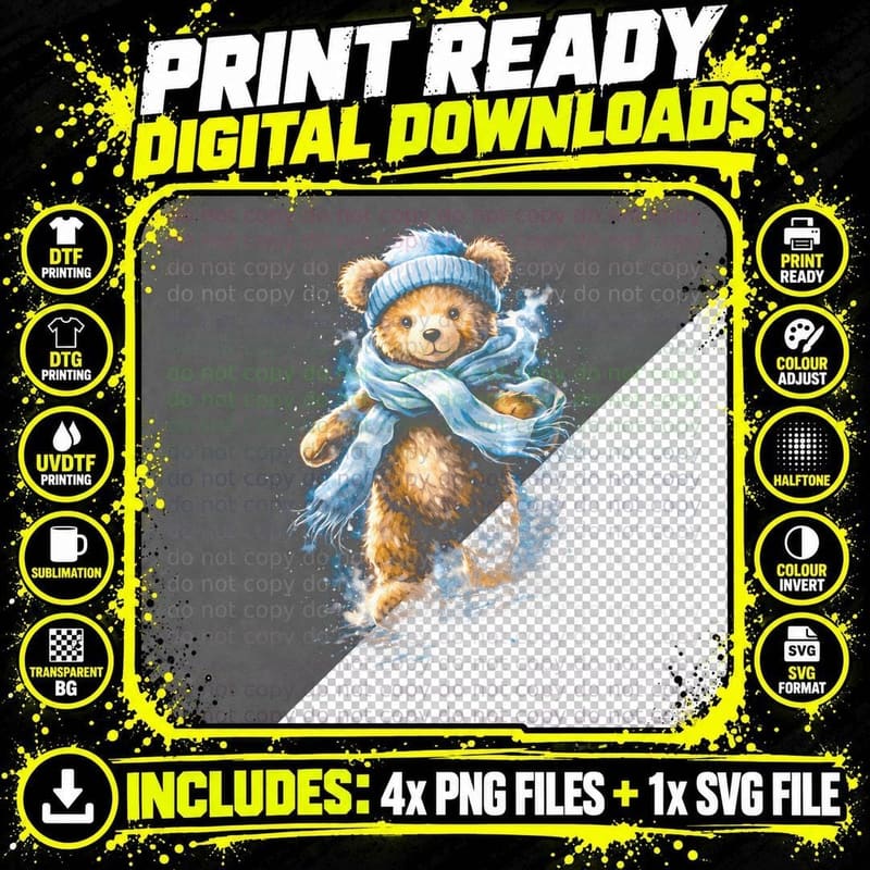 Checkered Scarf Teddy Bear T-Shirt Png SVG Digital Bundle