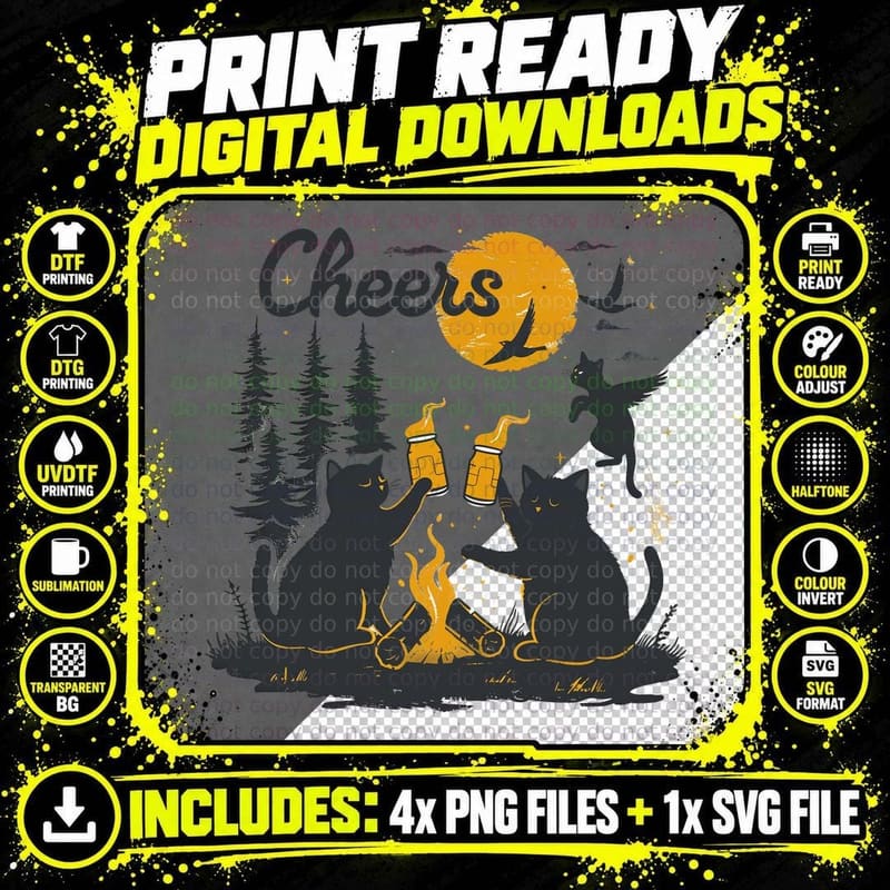 Cheers Cat T-Shirt, Cats by Campfire Cheers Graphic Tee Png SVG Digital Bundle