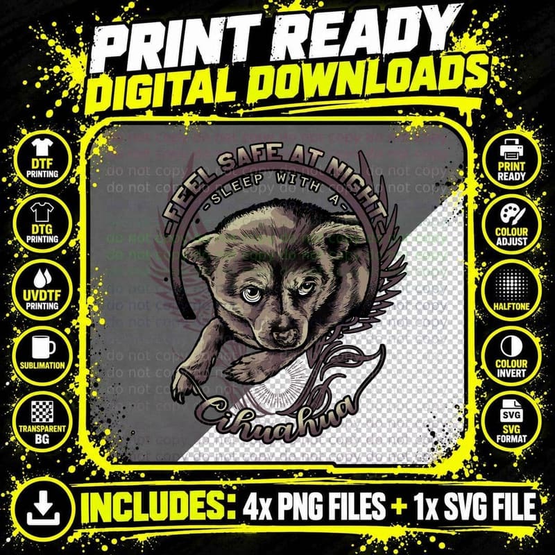 Chihuahua Dog Feel Safe at Night Small Protective Brown Png SVG Digital Bundle
