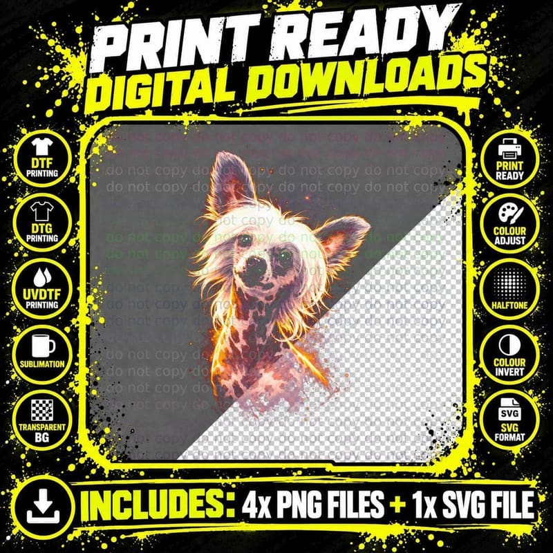 Chihuahua T-Shirt, Halftone Cosmic Fire Chihuahua Png SVG Digital Bundle