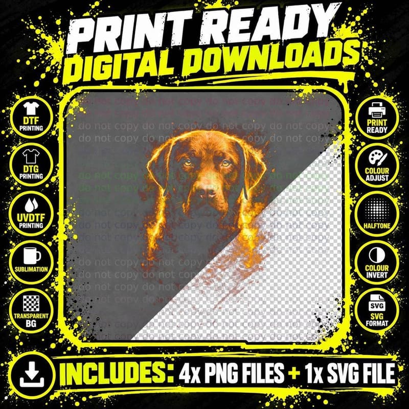 Chocolate Labrador T-Shirt, Halftone Warm Fire Lab Png SVG Digital Bundle