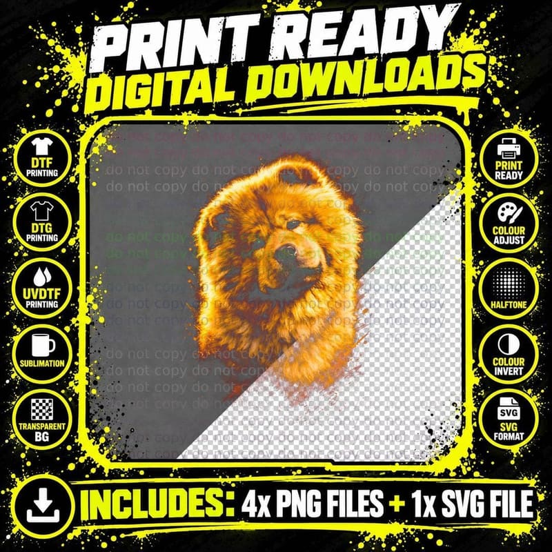 Chow T-Shirt, Halftone Fire Chow Graphic Tee Png SVG Digital Bundle
