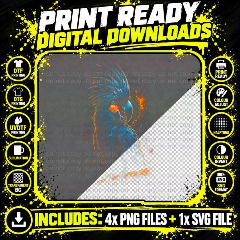 Cockatoo T-Shirt, Halftone Fire Cockatoo Portrait Png SVG Digital Bundle