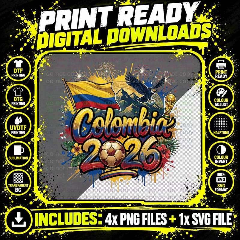 Colombia 2026 Flag Condor Bird Mountains Trophy Tropical Png SVG Digital Bundle