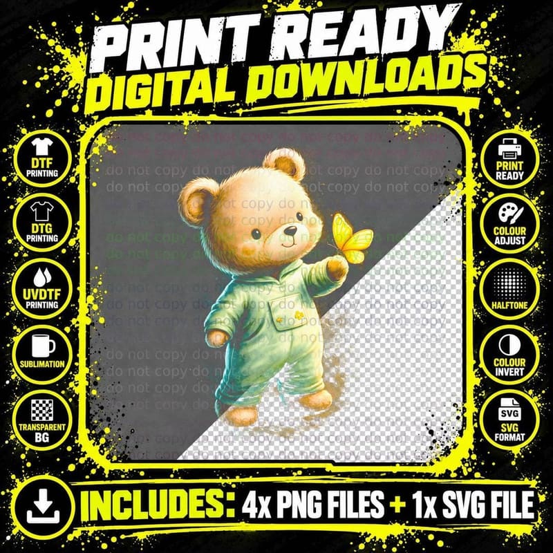 Colorful Balloons Teddy Bear T-Shirt Png SVG Digital Bundle