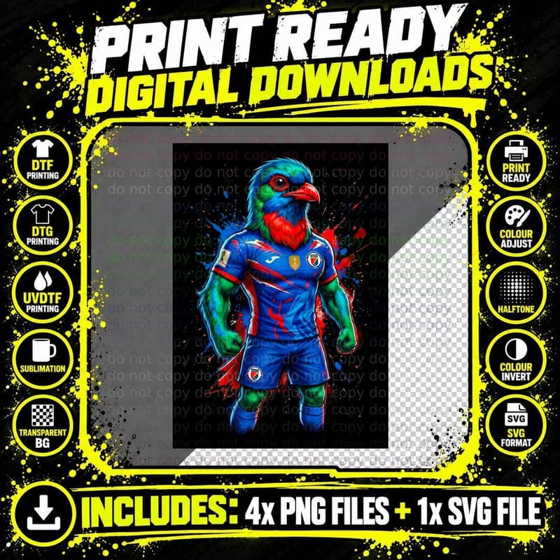 Colourful Parrot Multicolour Bird Mascot Blue Jersey Red Png SVG Digital Bundle