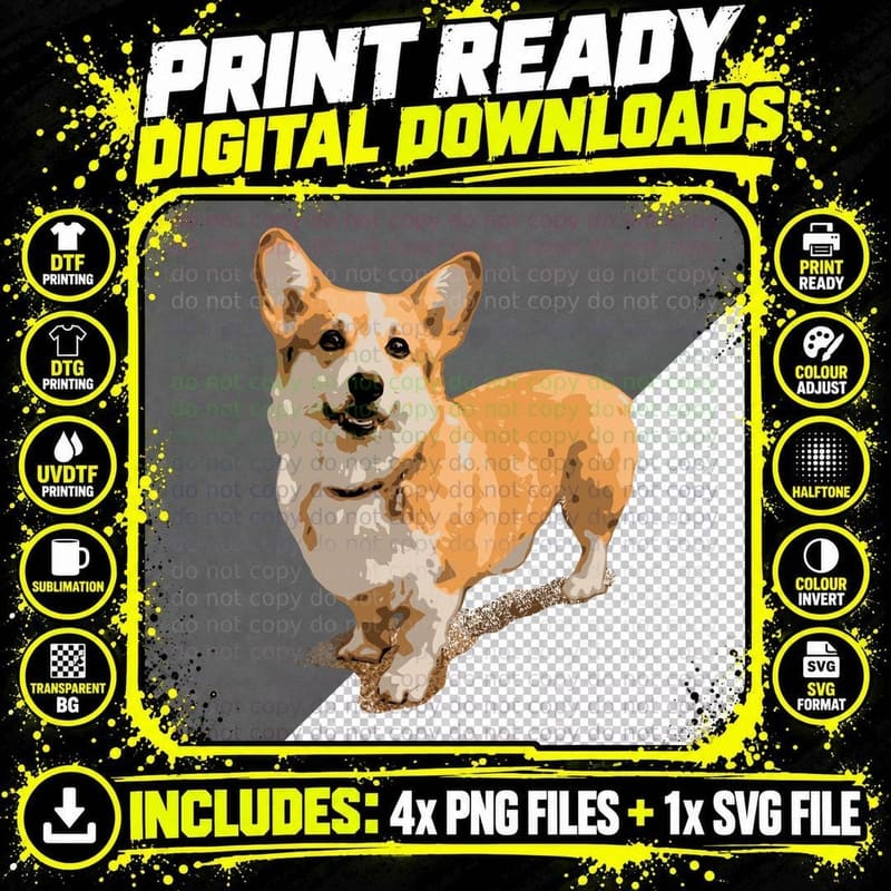 Corgi Dog Tan and White Cartoon Style Cute Animal T-Shirt Png SVG Digital Bundle